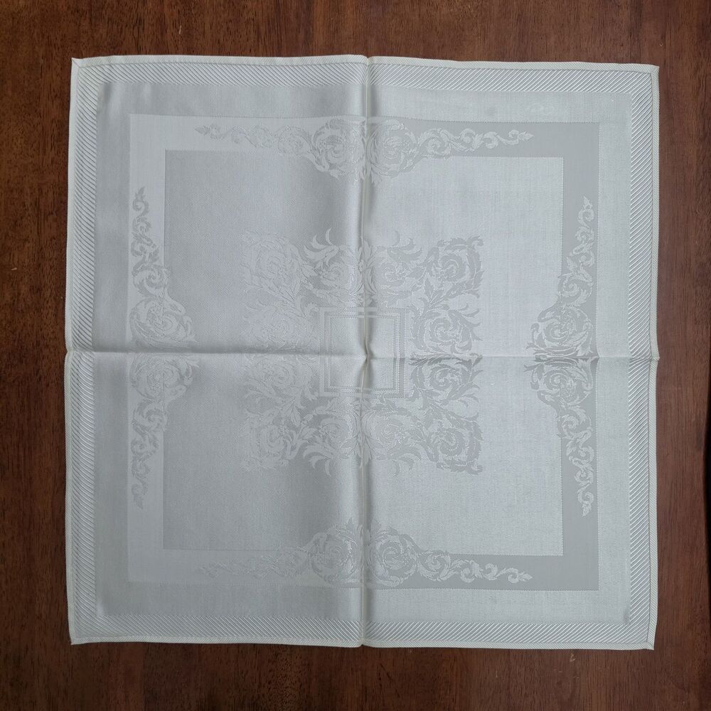 Lot of 11 Florentine Scroll Linen Napkins 21"x21" Imported Damask Made In Japan